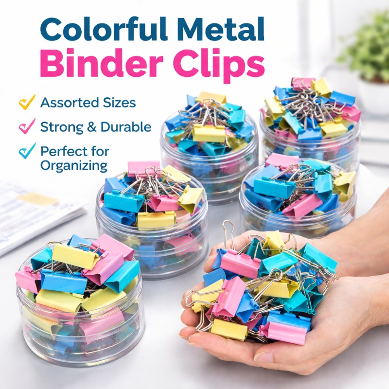 Office Stationery And Supply - 40個入り/セット 長いカラフルな金属製バインダークリップ、各種サイズのオフィス用ペーパークリップ、書類用、黒いファイルクリップ、文房具用品