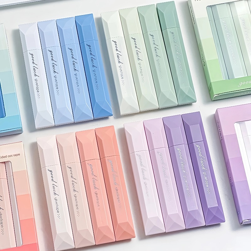 Glue Stick Pack - 4個入りグラデーションカラーグルーテープ、ペン型両面粘着テープローラーディスペンサーランナー、メモ日記DIY手芸用