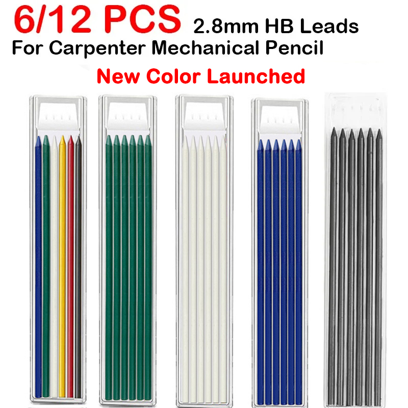 Mechanical Pencil Lead - 木工シャープペンシル、ソリッドカーペンターペンシルリフィル、文房具学校事務用品、2.8mm、6,12個