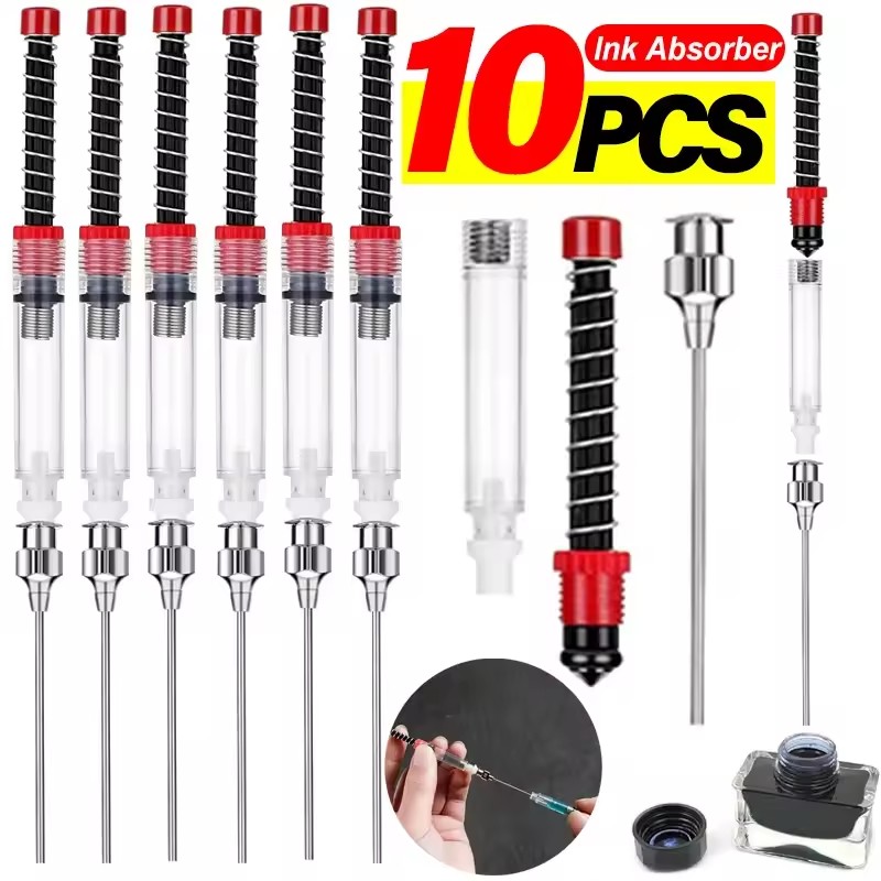 Stationery Warehouse - 1-10 個の万年筆インク吸収体スプリングフィラーコンバーター用文具インクシリンジデバイス万年筆用コネクター付き