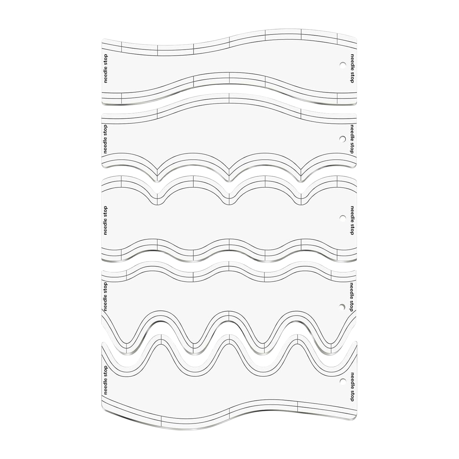 Ruler Set Transparent - 精密キルティング定規 透明タイプ 縫製プロジェクト用 5個入り アクリル製ウェーブテンプレートセット ミシンフリーモーションキルティング用
