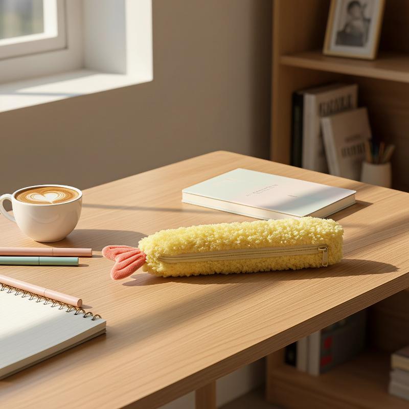 Ideal Stationery & Office Supply - かわいいエビの尻尾のぬいぐるみペンケース ふわふわ文房具オーガナイザー 1個入り 女の子や学生へのプレゼントに最適