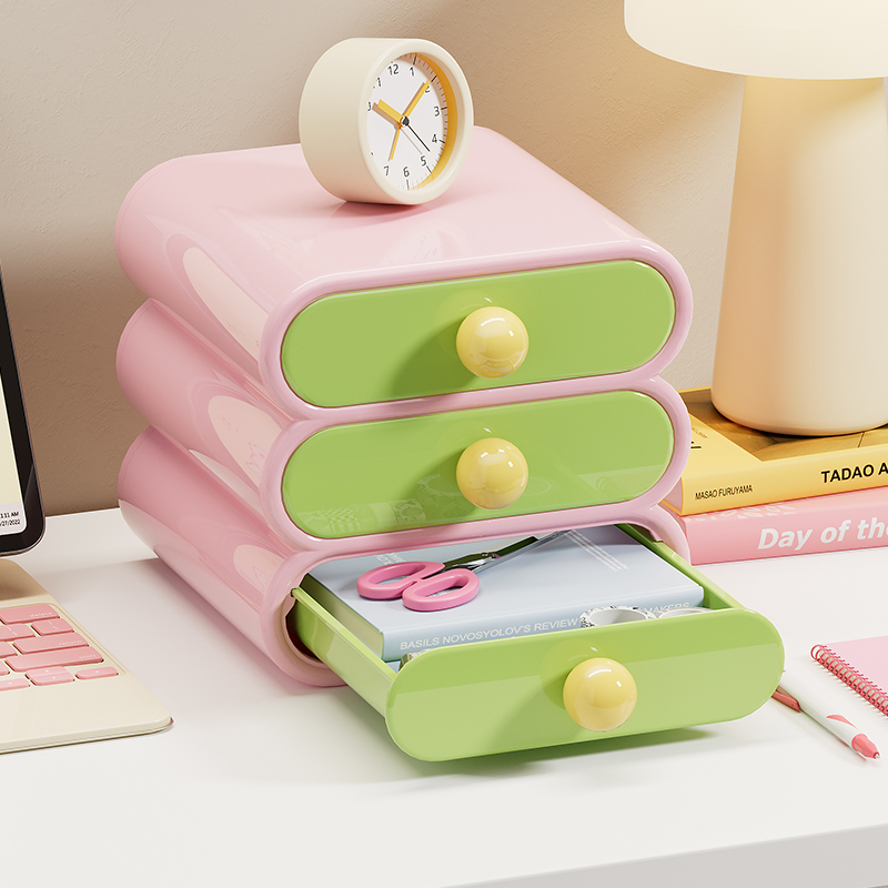 Stationery Warehouse - Uforu ドーパミンデスクオーガナイザー、3段引き出し収納ボックス、多機能文具デスクトップシェルフ、オフィス寮用