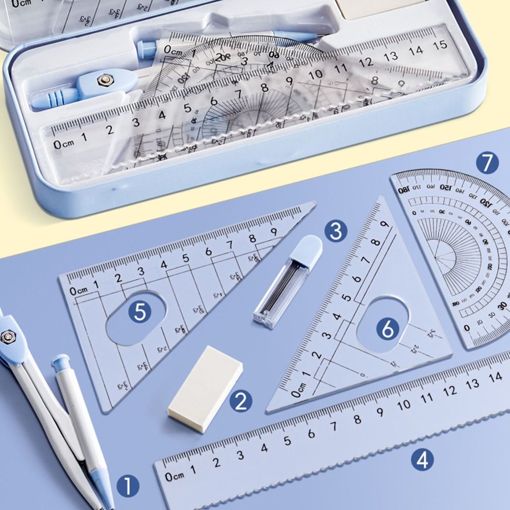 8 ピース/セットプラスチック定規コンパスセット透明消しゴム - Ruler Set Transparent のレビューと価格