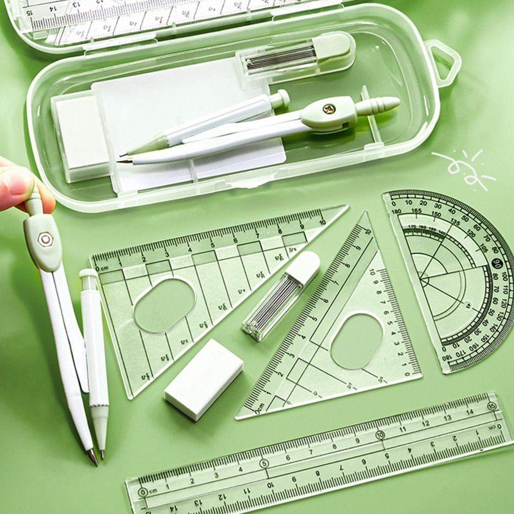 8点セット 高品質プラスチック製定規・コンパスセット 消しゴ - Ruler Set Transparent のレビューと価格