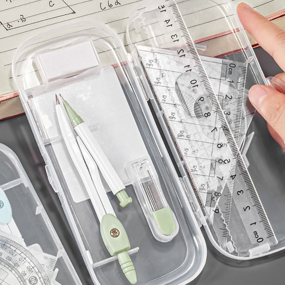 8点セット 高品質プラスチック製定規・コンパスセット 消しゴ - Ruler Set Transparent のレビューと価格