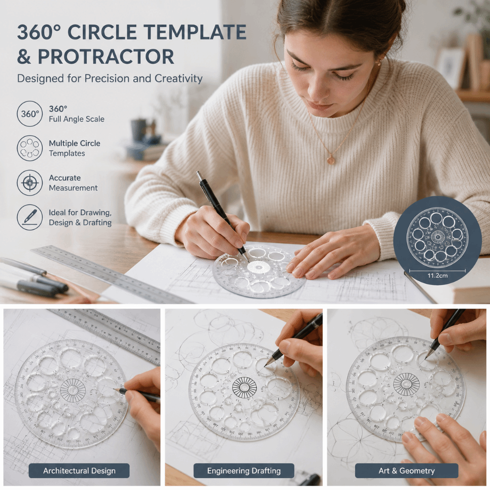 円形スケールプラスチック定規テンプレート測定円描画ツール36 - Ruler Set Transparent のレビューと価格