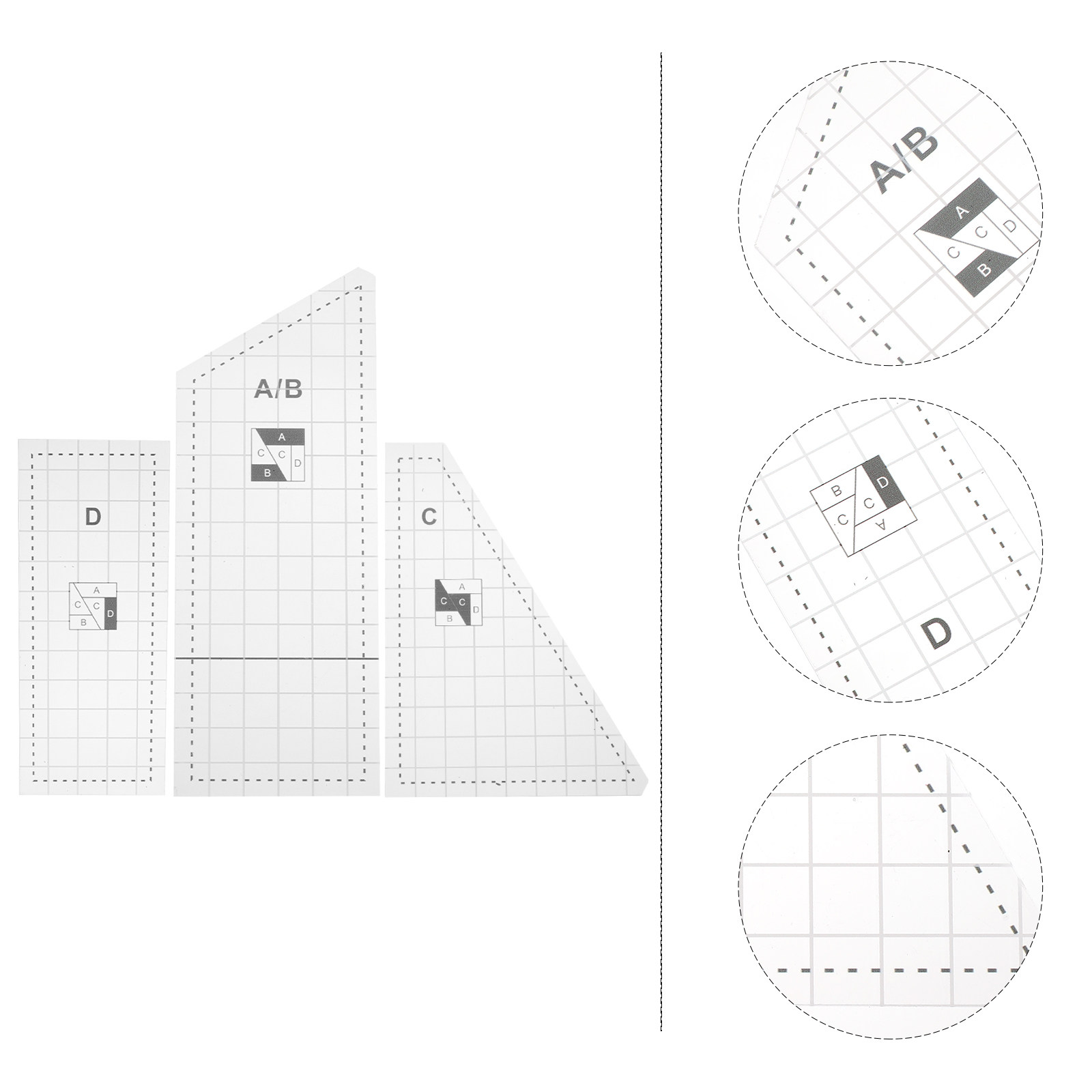 1セット。DIY用の透明キルティングテンプレート、パッチワー - Ruler Set Transparent のレビューと価格