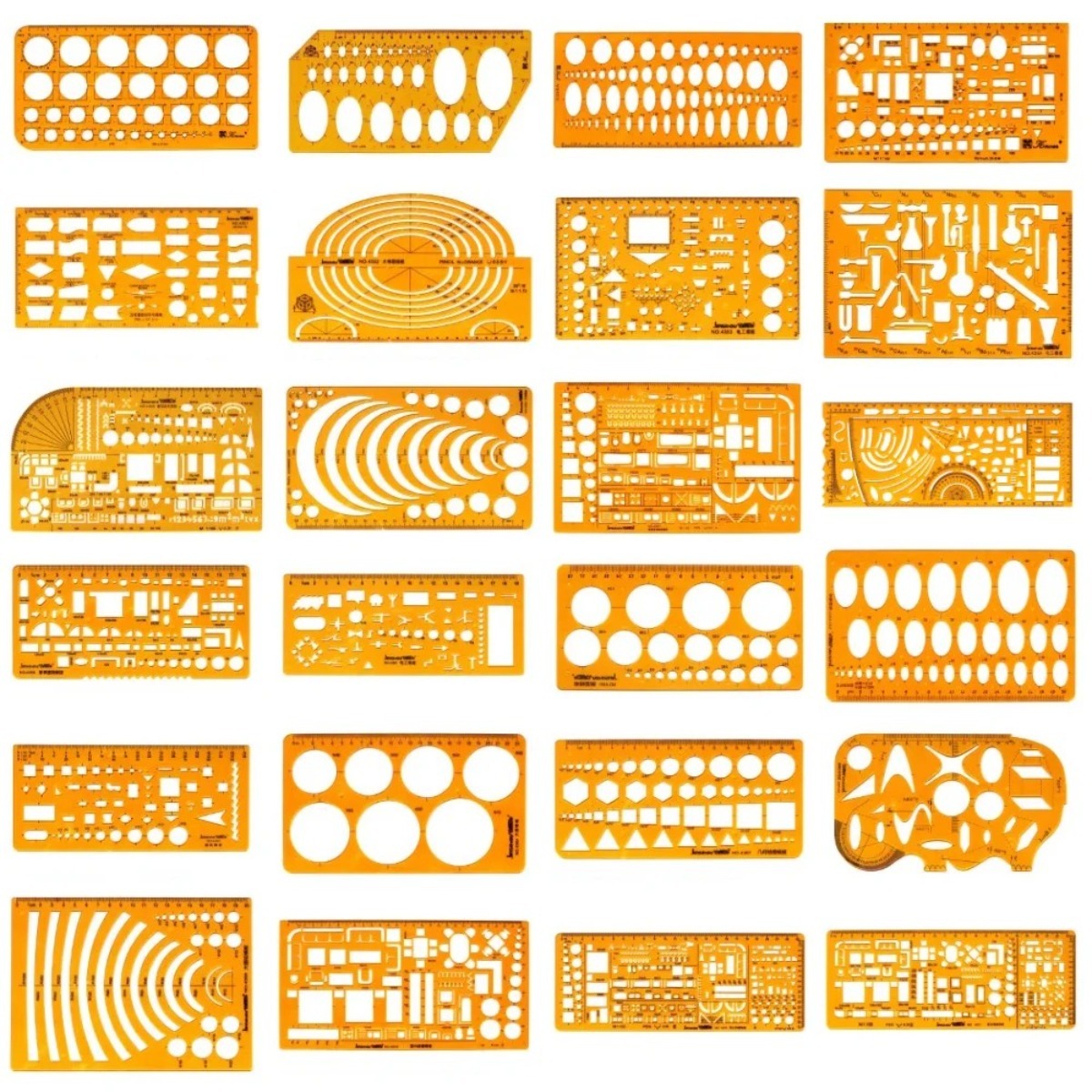 測定定規付き幾何学図形テンプレートセット - 黄色の透明プラ - Ruler Set Transparent のレビューと価格