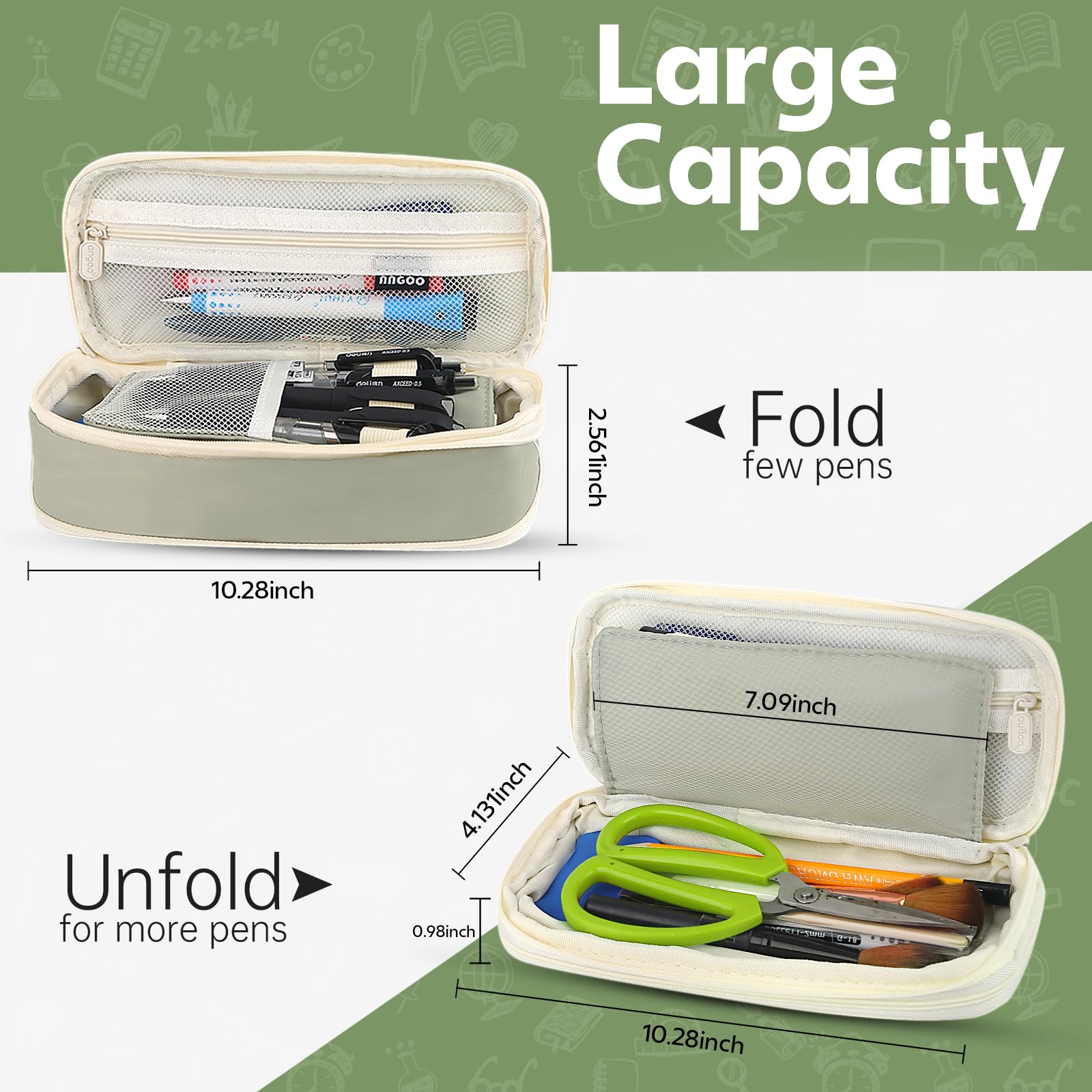 大容量のグリーンペンケース。持ち運びやすいデザインで、多機能 - Ideal Stationery & Office Supply のレビューと価格