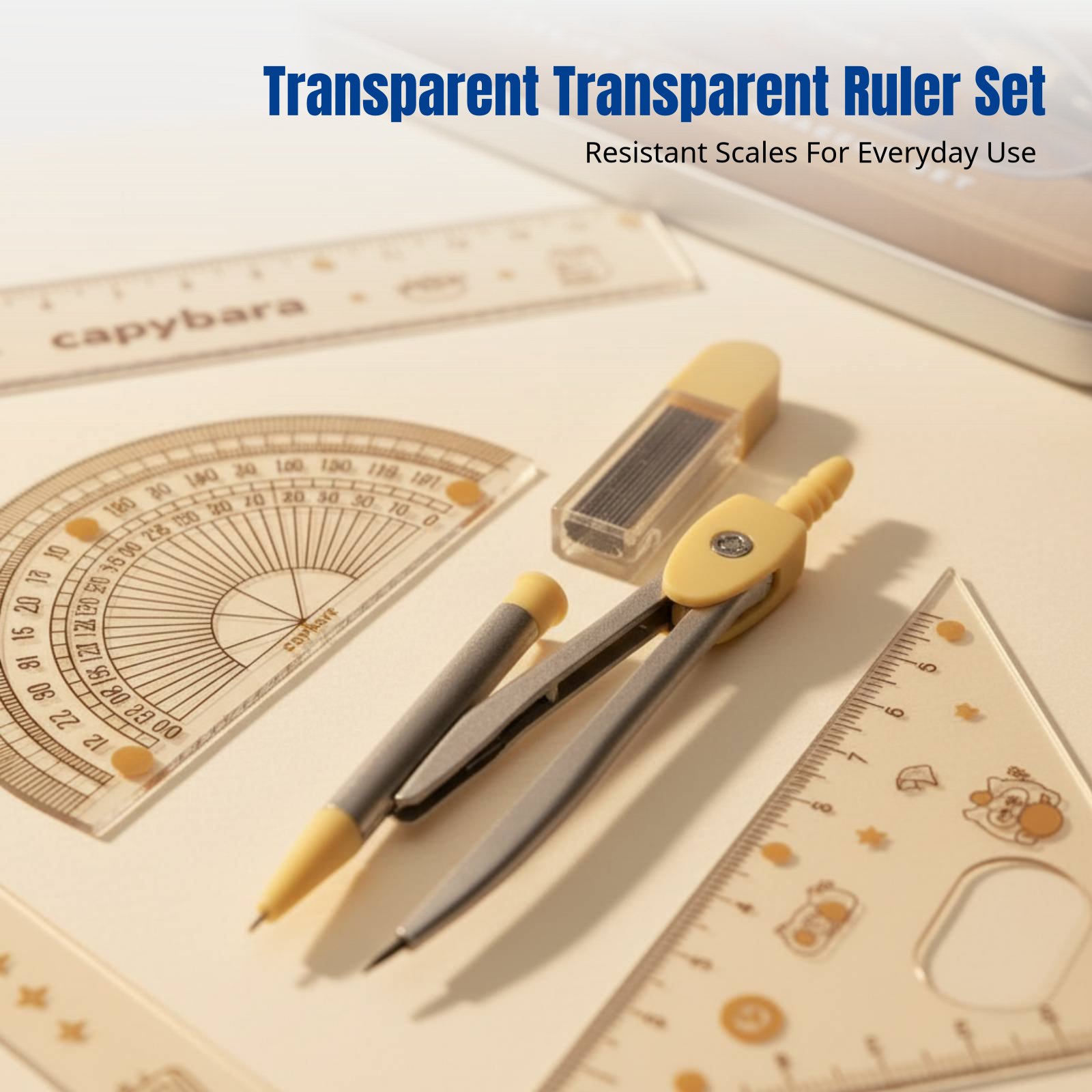 学生用定規セット、漫画テーマ、透明、小学校・中学校用、かわい - Ruler Set Transparent のレビューと価格